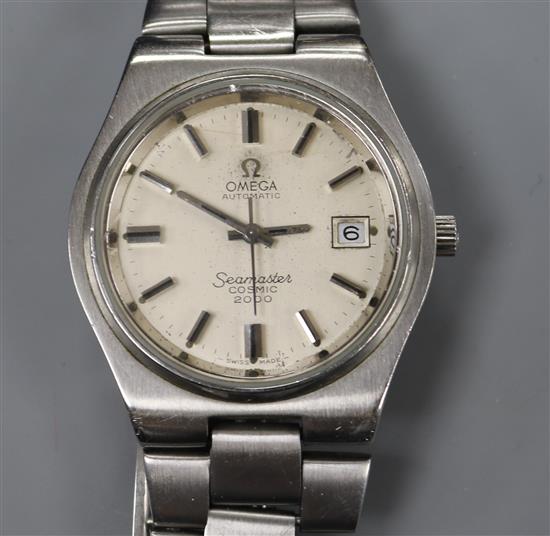 A gentlemans stainless steel Omega Seamaster Cosmic 2000 automatic wristwatch.